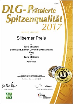 Auszeichnung, Prämierung - Kalamata Oliven Silberner Preis DLG e.V. 2017