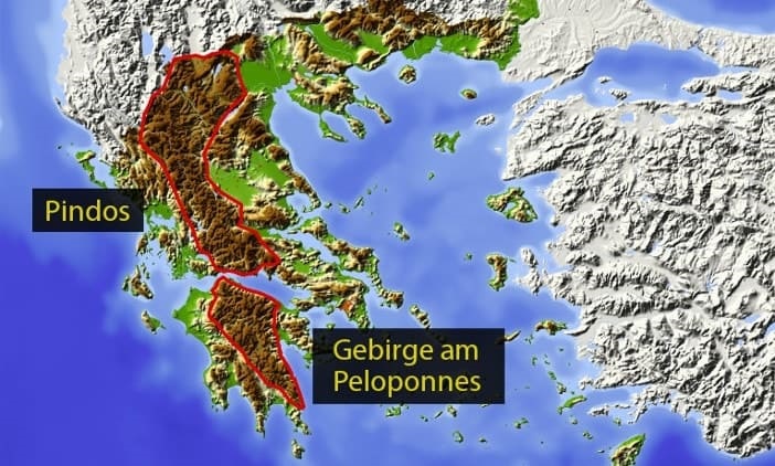 Das mediterrane Klima in Griechenland wird maßgeblich durch die Gebirgskette Pindos bestimmt.