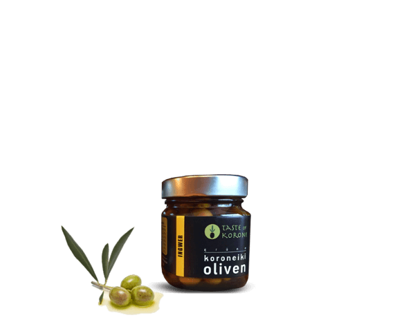 Koroneiki Oliven mariniert mit Ingwer in Olivenöl