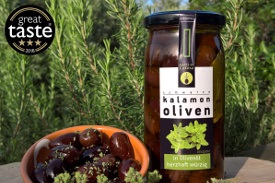 Schwarze Oliven aus Griechenland - mariniert mir Oregano